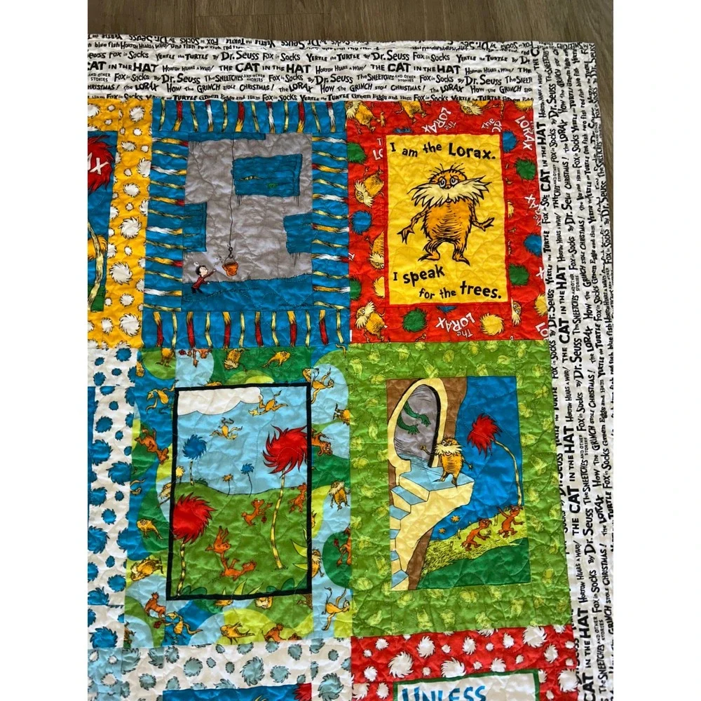 Dr Seuss The Lorax Patchwork Quilt Multicolor Storybook Nursery Blanket 36x47